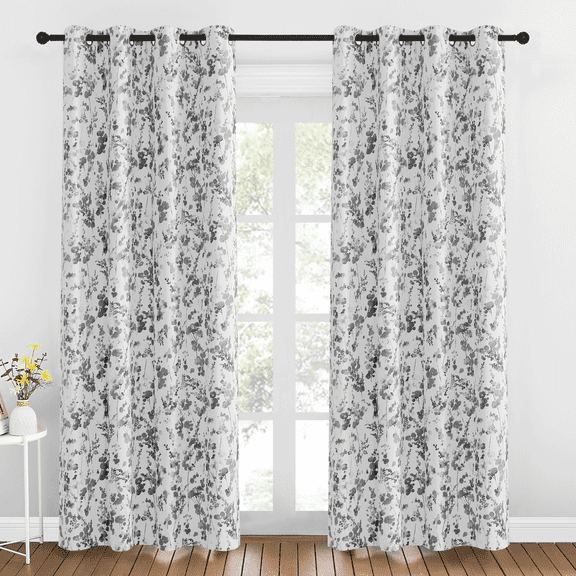 NICETOWN Floral Curtains for Living Room, Watercolor Dots Blackout Curtains Thermal Insulated Energy Efficient Country Grommet Drapes, Grey, 52"x84", 2 Panels