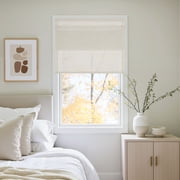 NICETOWN French Door Curtain No Drill Roman Shades, Thick Linen Farmhouse Ivory Solid Cordless Light Filtering Blinds for Bedroom Living Room, 26"x69", 1 Panel