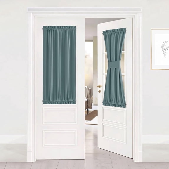 NICETOWN French Door Curtain, Room Darkening Rod Pocket Thermal Insulated Privacy French Door Panel for Doorways, Greyish Blue, 25"x40", 1 Piece