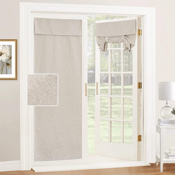 NICETOWN French Door Curtains, Linen Textured Privacy Door Blinds Kitchen Window Curtains, Room Darkening Curtains for Glass Door Tie Up Shade, Khaki, 26"x69", 1 Panel
