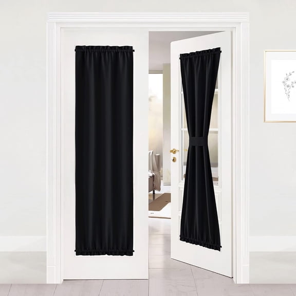 NICETOWN French Door Panel, Blackout Curtain Thermal Insulated Privacy Drape for French Door Classroom with Adjustable Tie Back, Black, 25"x72", 1 Panel