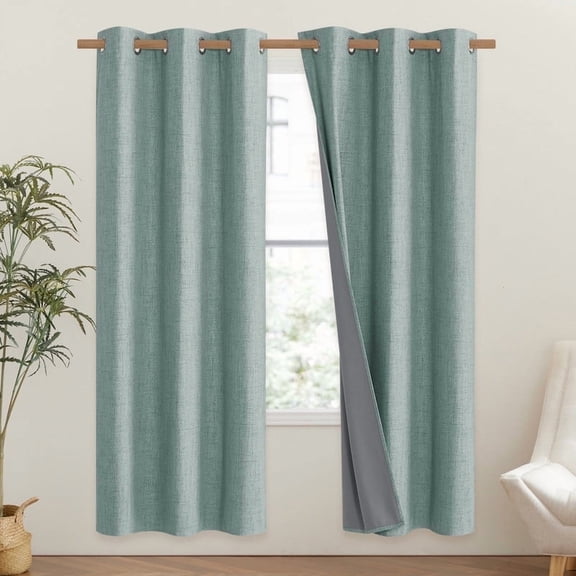 NICETOWN Full Blackout Curtains 72" Long, Linen Grommet Noise Reducing Thermal Insulated Grommet Drapes, Seafoam Green, 2 Panels, W42 x L72