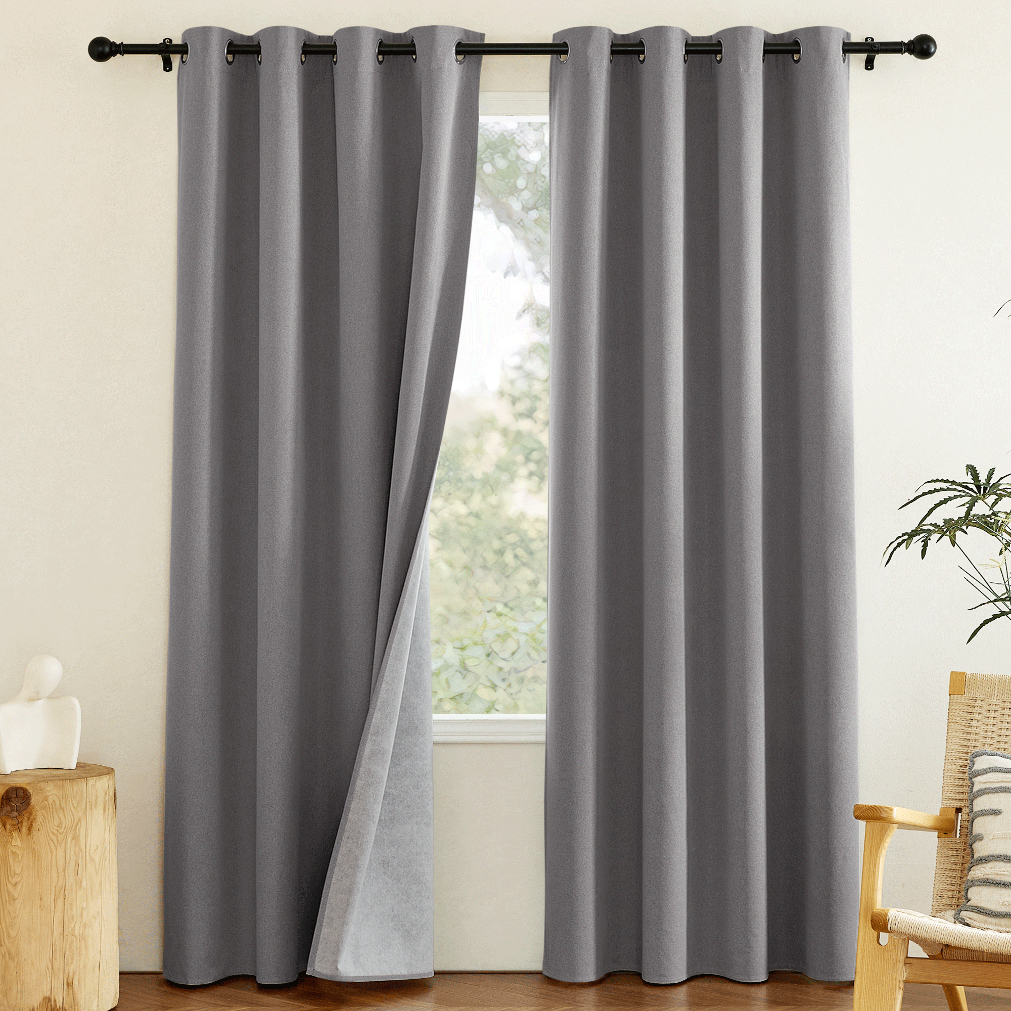 NICETOWN Full Blackout Curtains For Bedroom Linen Texture Room 