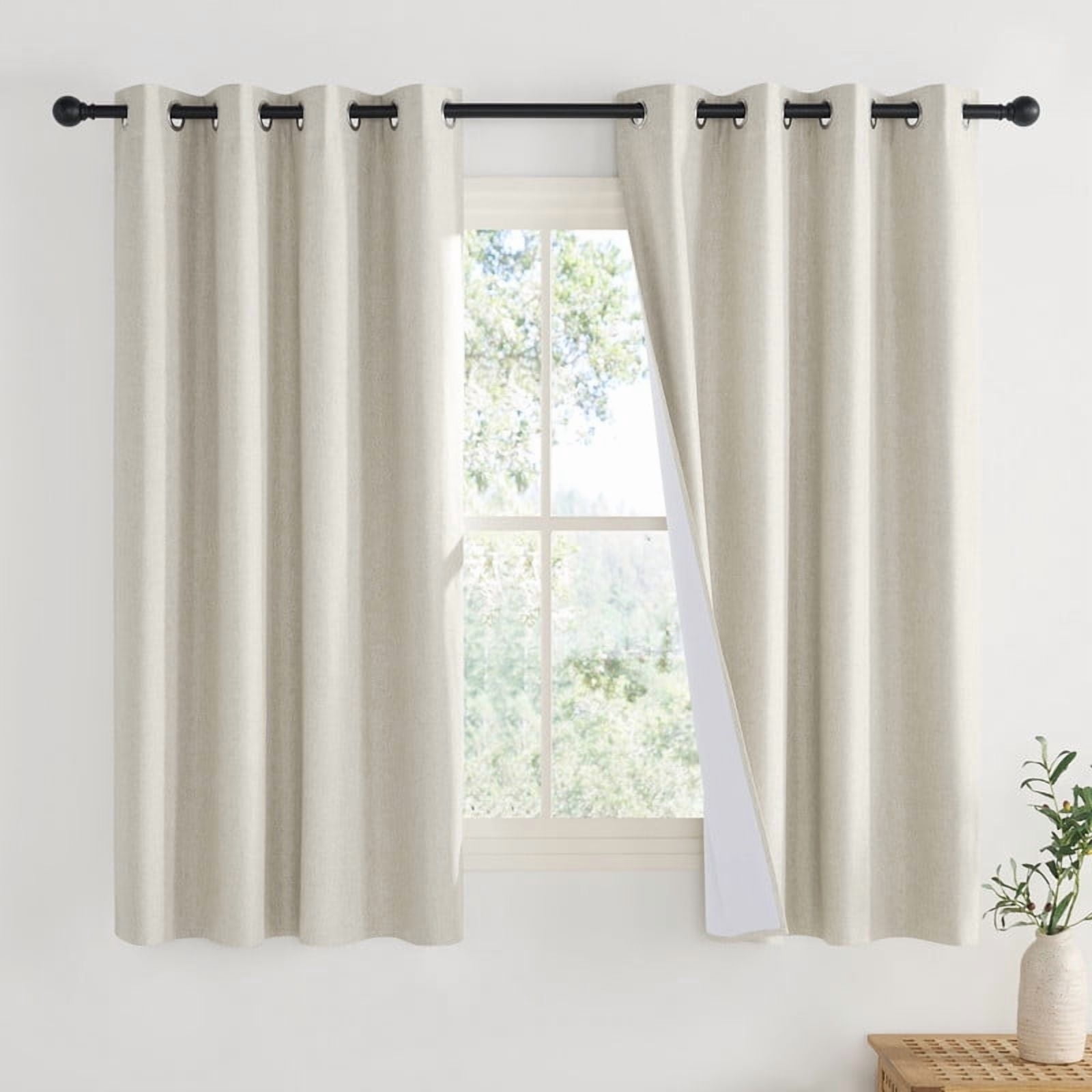 NICETOWN Full Blackout Curtains Faux Linen Noise Reducing Room Darkening Thermal Insulated Drapes, W52 x L72, Beige, Set of 2