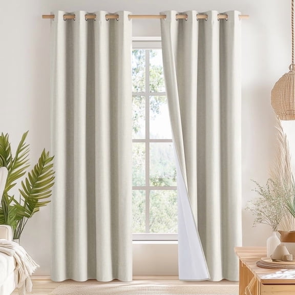 NICETOWN Full Blackout Curtains Faux Linen Room Darkening Thermal Insulated Privacy Modern Drapes, W42 x L90, Beige, Set of 2