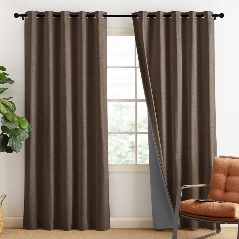 NICETOWN Full Blackout Energy Saving Curtains, Faux Linen Soundproof Modern Grommet Noise Reducing Drapes for Bedroom, W62 x L84, Coffee, 2 Panels
