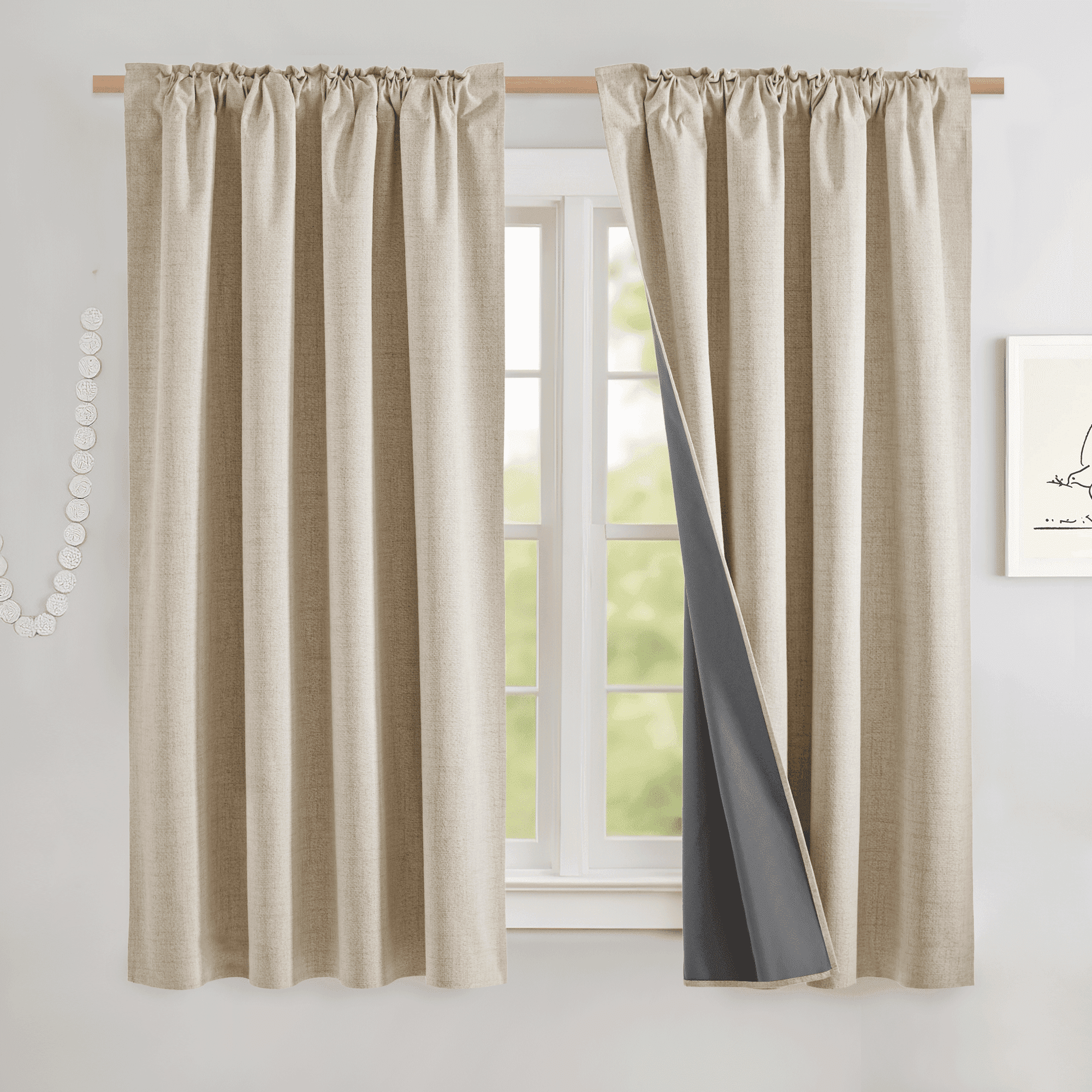 NICETOWN Full Blackout Linen Curtains 52 x63 Cream 2 Panels nicetown-full-blackout-linen-curtains-52-x63-cream-2-panels