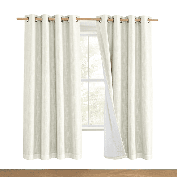 NICETOWN Full Blackout Linen Curtains, Double Layers Noise Reducing Thermal Insulated Drapes Grommet Privacy Energy Saving Window Treatments for Dining Room, Beige, 52"x72", 2 Panels