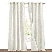 NICETOWN Full Blackout Linen Curtains, Linen Noise Reducing Privacy Grommet Curtains Boho Farmhouse Energy Efficient Drapes with White Thermal Insulated Liner, 