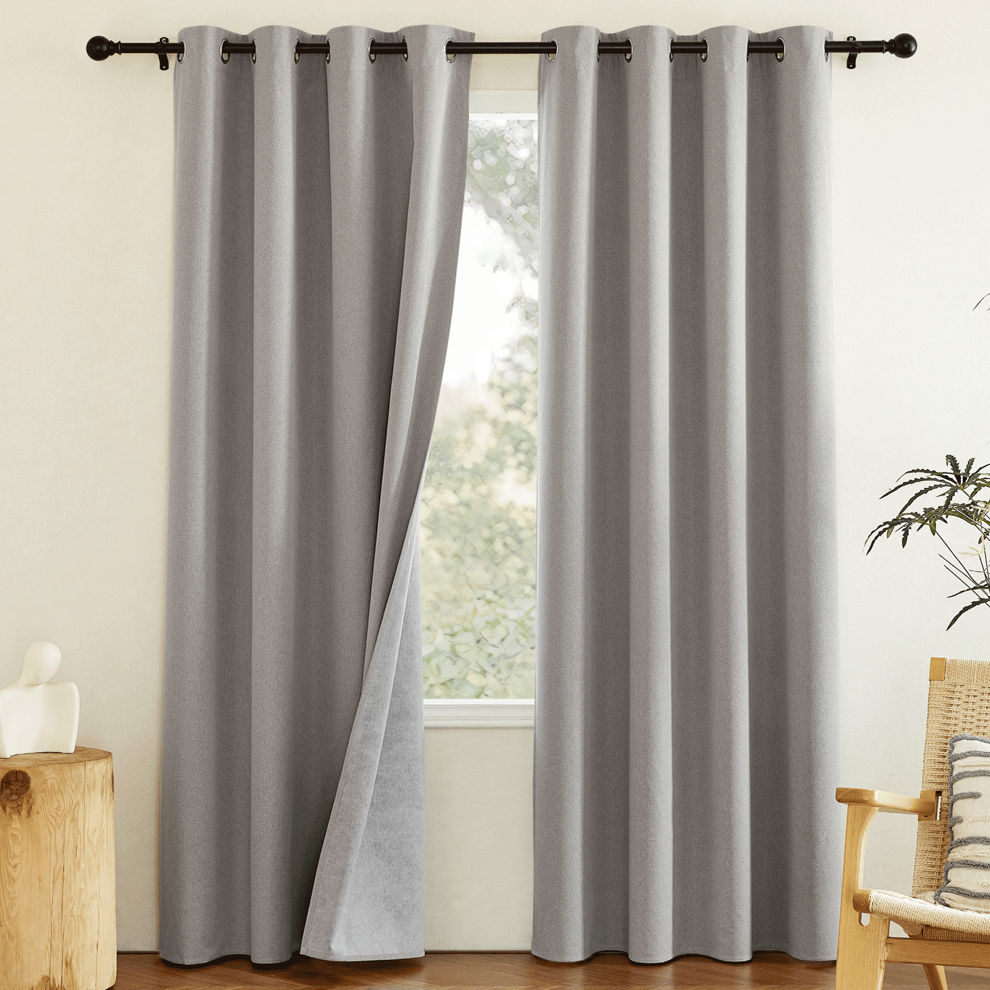 NICETOWN Full Blackout Linen Curtains for Living Room, Linen Room ...
