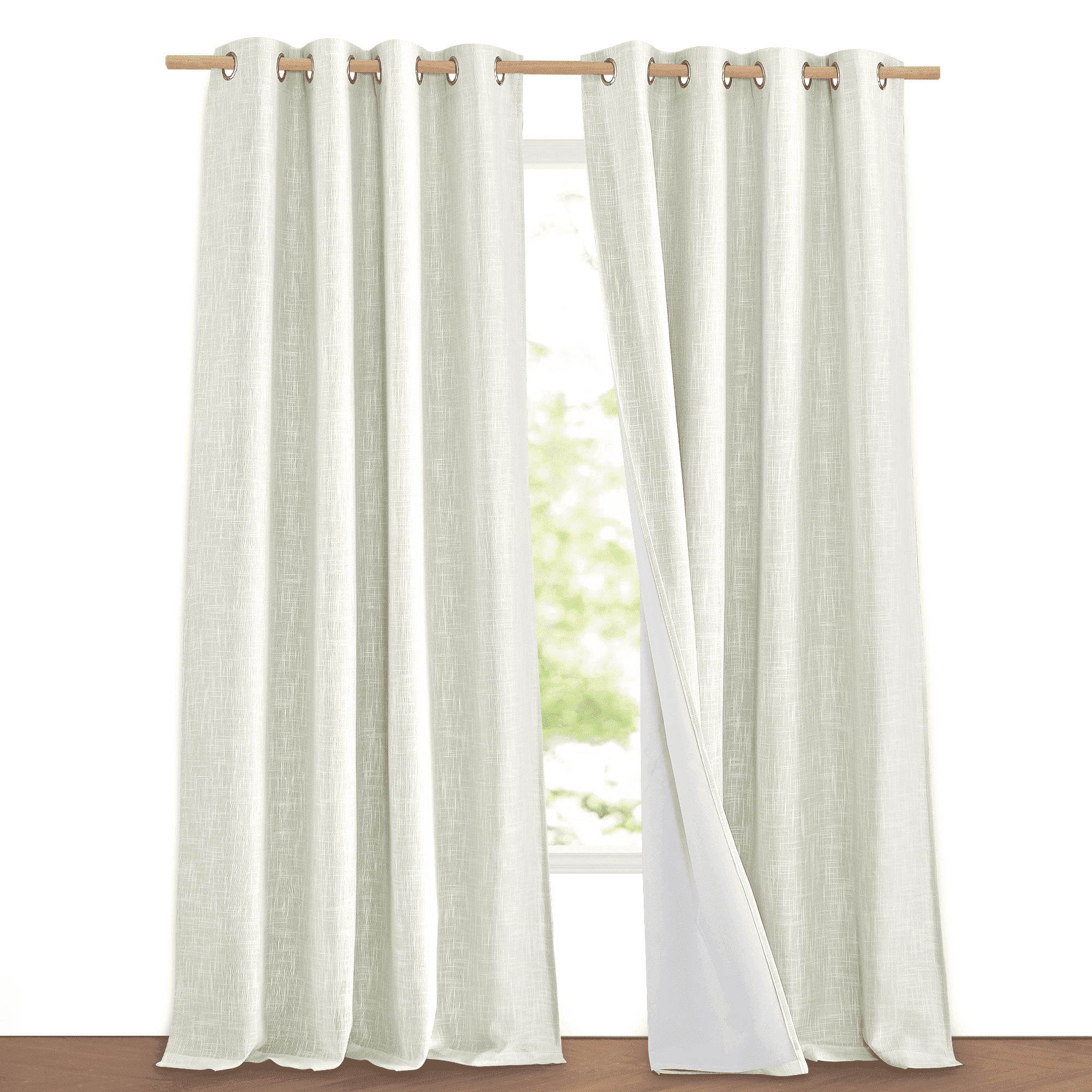 NICETOWN Full Blackout Linen Curtains, Linen Noise Reducing Privacy Grommet Curtains Boho Farmhouse Energy Efficient Drapes with White Thermal Insulated Liner, Beige, 52"x108", 2 Panels