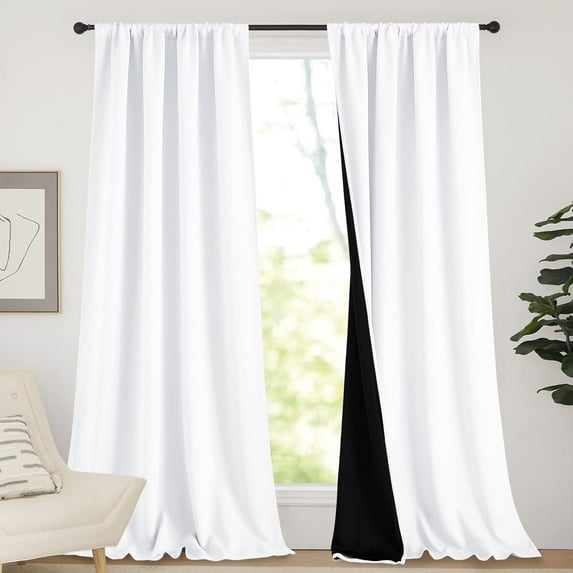 NICETOWN Full Shading Curtains for Windows, Super Heavy-Duty Black Lined Blackout Rod Pocket Curtains for Bedroom, Privacy Assured Window Treatment, White, 52"x 95", Pack of 2