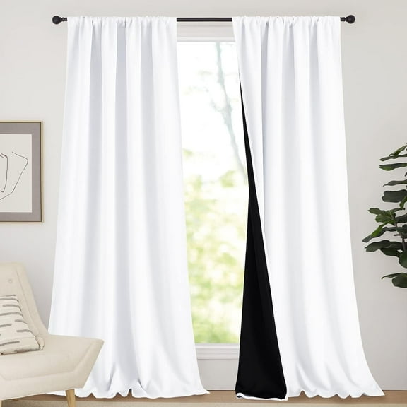 NICETOWN Full Shading Curtains for Windows, Super Heavy-Duty Black Lined Blackout Rod Pocket Curtains for Bedroom, Privacy Assured Window Treatment, White, 52"x 95", Pack of 2