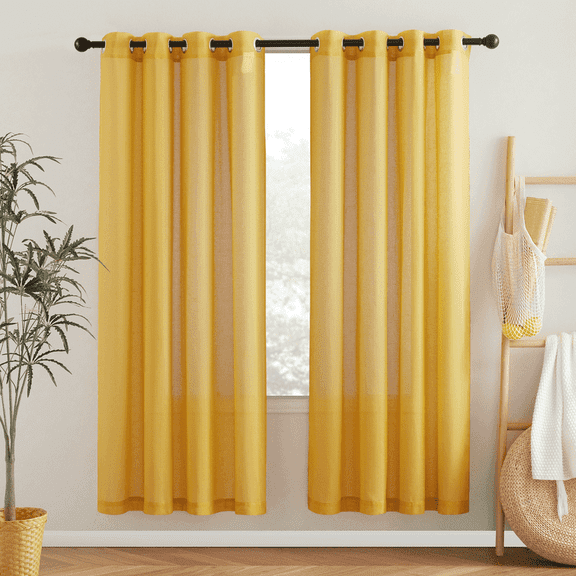 NICETOWN Gold Linen Sheer Curtains for Nursery, Vintage Linen Textured Grommet Semi Sheer Privacy Window Treatment Light Filter for Kid's Room, 52"x72", 2 Panels