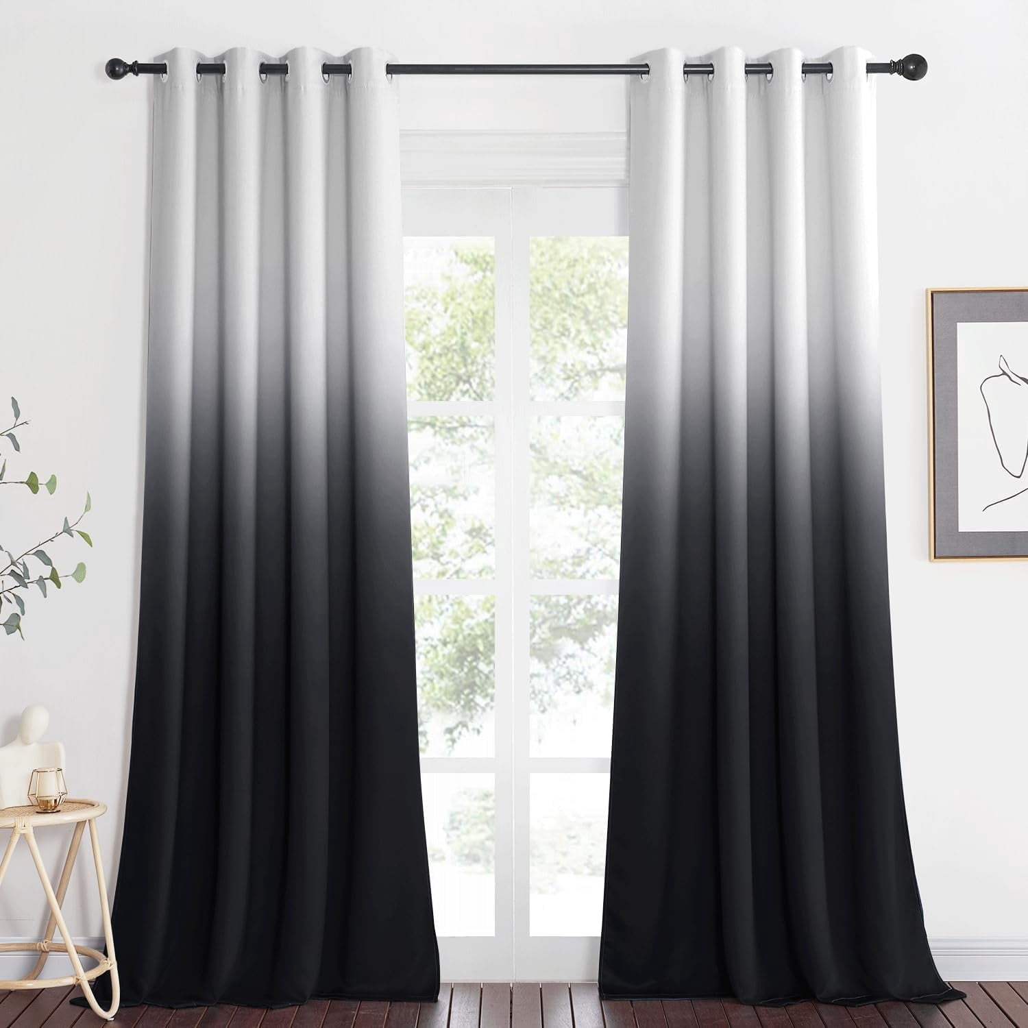NICETOWN Gradient Blackout Curtain Noise Reducing Room Darkening Grommet Modern Decorative Drapes for Bedroom, White to Black, W52 x L95, 2 Panels