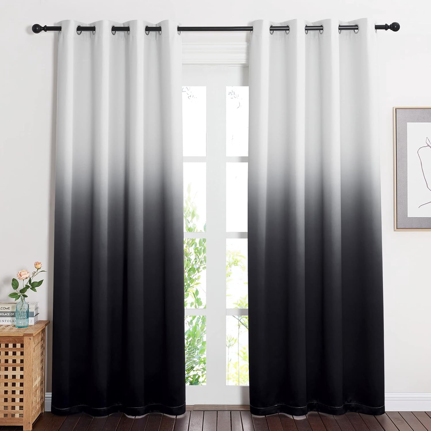 NICETOWN Gradient Blackout Curtain for Living Room Noise Reducing Grommet Modern Decorative Drapes for Bedroom, White to Black, W52 x L84, 2 Panels