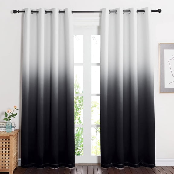 NICETOWN Gradient Blackout Curtain for Living Room Noise Reducing Grommet Modern Decorative Drapes for Bedroom, White to Black, W52 x L84, 2 Panels