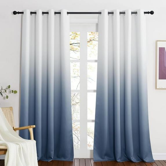 NICETOWN Gradient Blackout Curtains Thermal Insulated Noise Reducing Grommet Modern Window Treatment for Living Room/Bedroom, White to Stone Blue, 2 Panels, 52x95 Inch