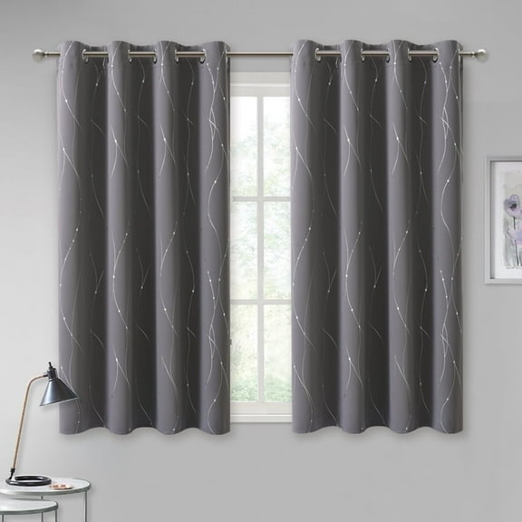 NICETOWN Gray Blackout Curtains for Living Room Modern Grommet Thermal Insulated Pattern Printed Drapes, W52 x L45, Set of 2
