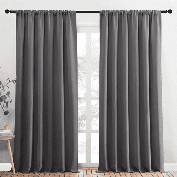 NICETOWN Grey Blackout Curtains Rod Pocket Curtains Panels Thermal Insulated Window Drapes for Patio Door 70x95 inch 2 Panels