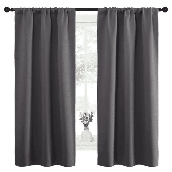 NICETOWN Grey Blackout Curtains Thermal Insulated Rod Pocket Window Drapes for Bedroom 34x63 inch, 2 Panels
