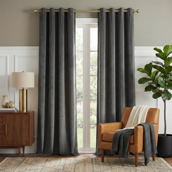 NICETOWN Grey Velvet Curtains for Bedroom, Blackout Thermal Insulated Grommet Velvet Drapes Solid Luxury Living Room Curtains, 52"x84", 2 Panels