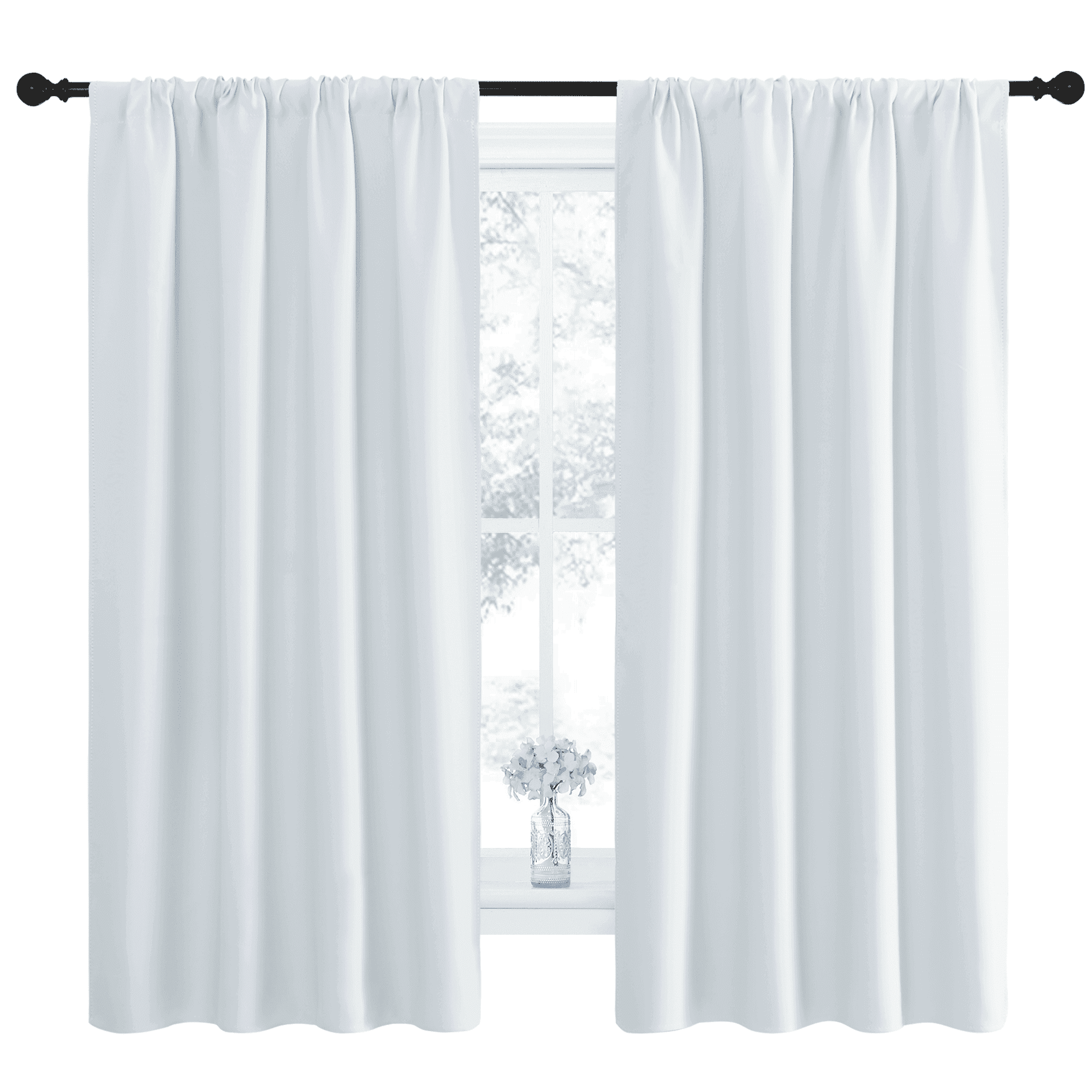 NICETOWN Casual Greyish White Solid Print Home Rod Pocket Blackout Kitchen Curtains, 42.00 x 63.00 in (2 Panels)