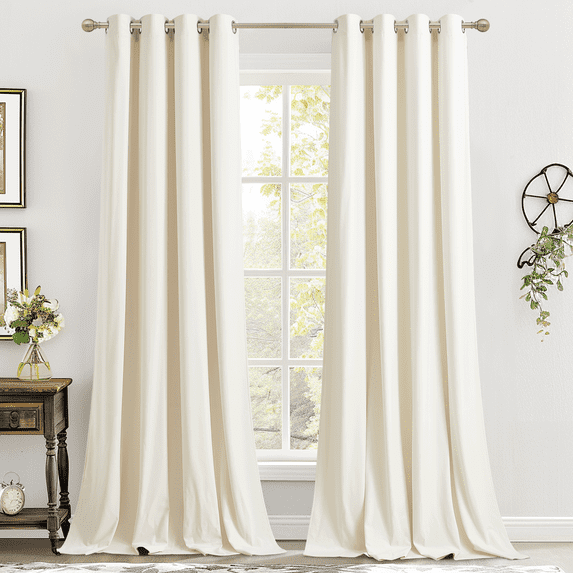 NICETOWN Ivory White Velvet Curtains 120 inch Length, Blackout Curtains for Living Room Grommet Room Darkening Thermal Insulated Treatment Window, 52"x120", 1 Pair
