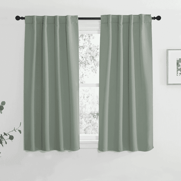 NICETOWN Kitchen Blackout Curtains Backtab/Rod Pocket Room Darkening Thermal Drapes for Winter Privacy, W34 x L48, Set of 2, Greyish Green