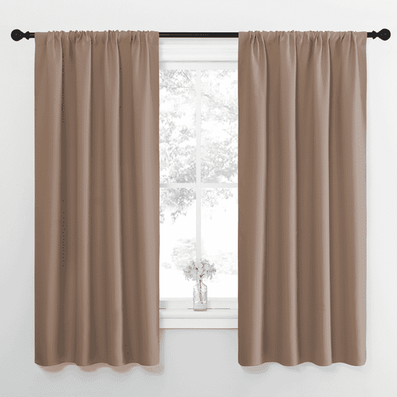 NICETOWN Kitchen Blackout Curtains Rod Pocket Room Darkening Thermal Insulated Modern Drapes, W42 x L63, Set of 2, Cappuccino