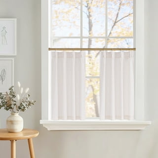 NICETOWN Kitchen Curtains 36 Inches Long, Pinch Pleated Linen Curtains Farmhouse Light Filtering Short Curtains for Cafe Bar Bedroom Window, White, 26"x36", 2 Panels
