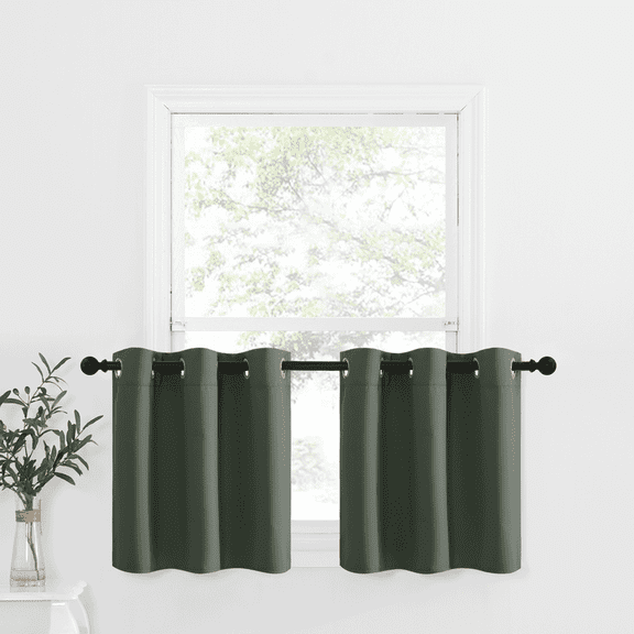 NICETOWN Kitchen Tiers Curtains Sets for Windows, Thermal Insulated Room Darkening Curtains Light Blocking Grommet Small Curtains for Loft Window, 42"x24", Dark Mallard, 2 Panels