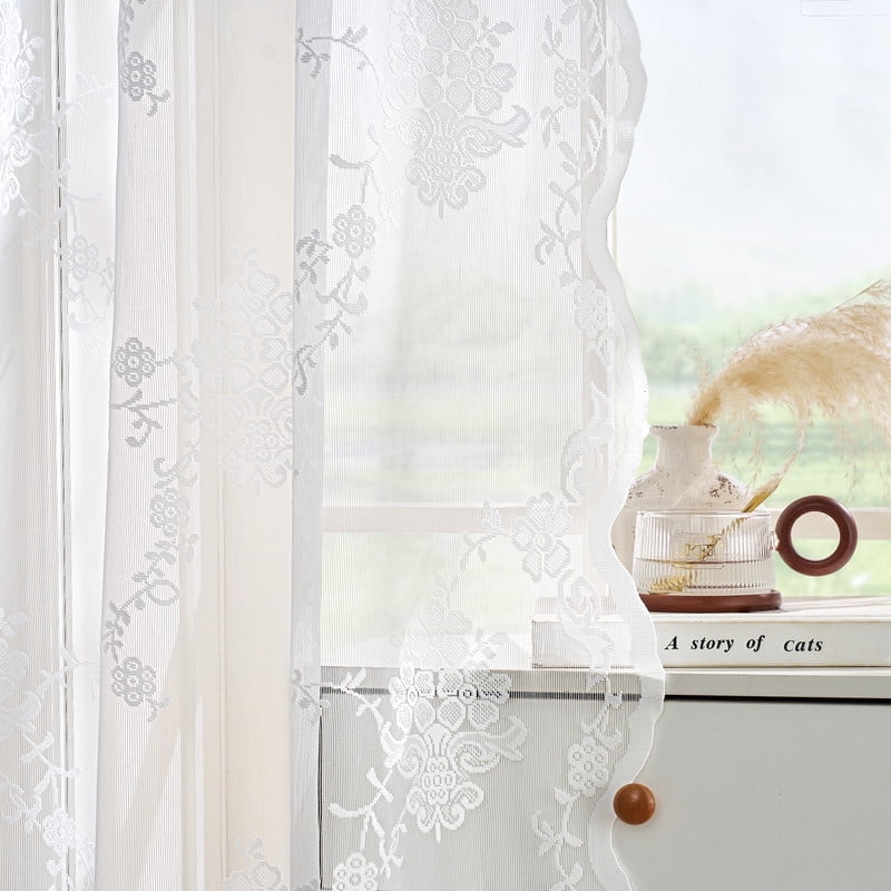 NICETOWN Lace Curtain for Living Room 2 Panels Rod Pocket Victorian Light-Filtering Sheer Drapes for Bedroom, 52"x84", White