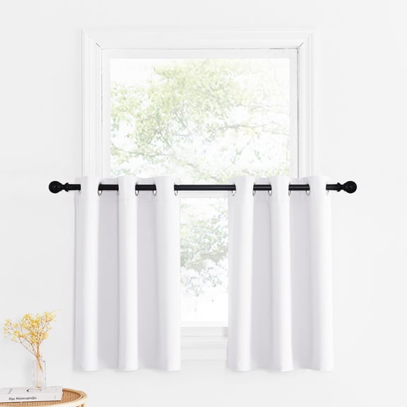 NICETOWN Light Blocking Curtains for Small Window, Blackout Thermal Insulated Grommet Drapes, Privacy Energy Efficient Window Treatment for Kitchen Laundry, Pure White, 34"x30", 2 Panels