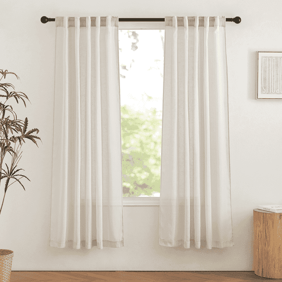 NICETOWN Linen Blend Semi-Sheer Drapes 72 inches Long, Rod Pocket & Back Tab Light Filtering Curtains Vintage Flax Window Drapes for Bedroom, Natural, 2 Panels