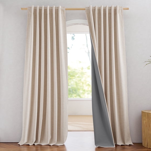 NICETOWN Linen Contemporary Cream Texture Back Tab Room Darkening Kitchen Valances, 52" x 95" (2 Panels)