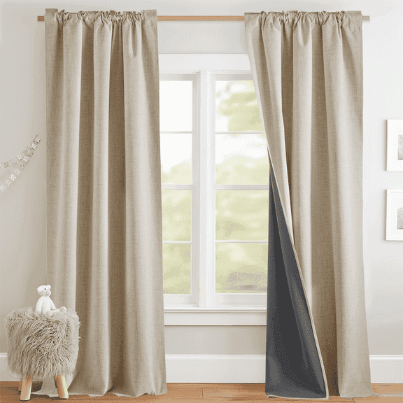 NICETOWN Linen Contemporary Cream Texture Home Back Tab Blackout Kitchen Curtains, 52" x 84" (2 Panels)