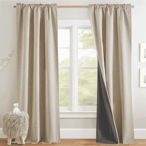 NICETOWN Linen Contemporary Cream Texture Home Back Tab Blackout Kitchen Curtains, 52" x 84" (2 Panels)