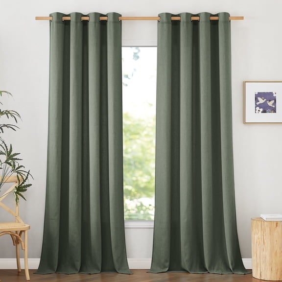 NICETOWN Linen Curtains 108 inches Long, Christmas Grommet Thick Linen Blend Drape Farmhouse Light Filtering Privacy Protection Window Treatment for Bedroom Living Room, Lichen, 55"x1"x108", 2 Panels