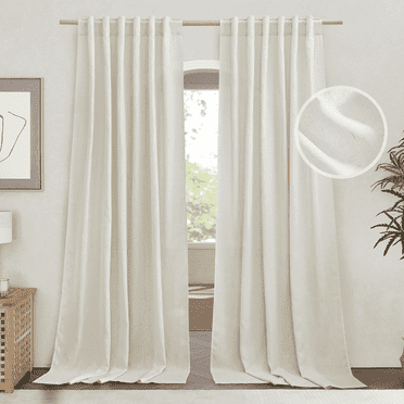 NICETOWN Linen Curtains 84-inch Length 55" Wide for Bedroom, Thick Linen Textured Window Drapes Semi Sheer Light Filtering Back Tab Casual Country Curtains, Natural, 2 Panels