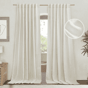 NICETOWN Linen Curtains 84-inch Length 55" Wide for Bedroom, Thick Linen Textured Window Drapes Semi Sheer Light Filtering Back Tab Casual Country Curtains, Natural, 2 Panels
