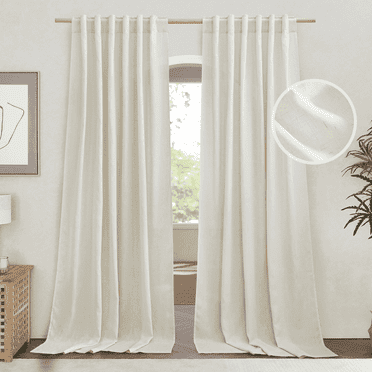 NICETOWN Linen Curtains 84-inch Length 55" Wide for Bedroom, Thick Linen Textured Window Drapes Semi Sheer Light Filtering Back Tab Casual Country Curtains, Natural, 2 Panels