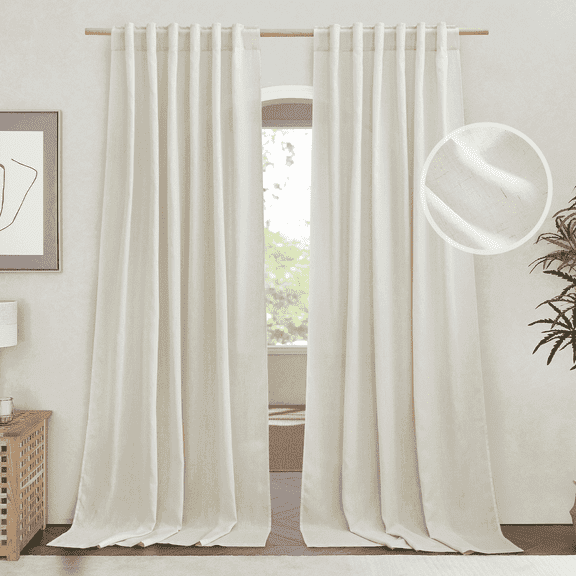 NICETOWN Linen Curtains 84-inch Length 55" Wide for Bedroom, Thick Linen Textured Window Drapes Semi Sheer Light Filtering Back Tab Casual Country Curtains, Natural, 2 Panels