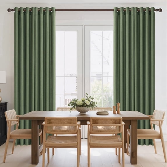 NICETOWN Linen Curtains 90 inches Long, Soft Faux Linen Textured Window Drapes Semi Sheer Light Filtering Grommet Vertical Drapes for Bedroom Living Room, Olive Green, 2 Panels