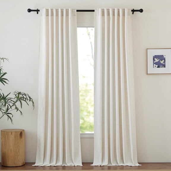 NICETOWN Linen Curtains 96 inches Long, Soft Faux Linen Textured Window Drapes Semi Sheer Light Filtering Rod Pocket Back Tab Vertical Drapes for Bedroom Living Room, 52"x96", Cream, 2 Panels