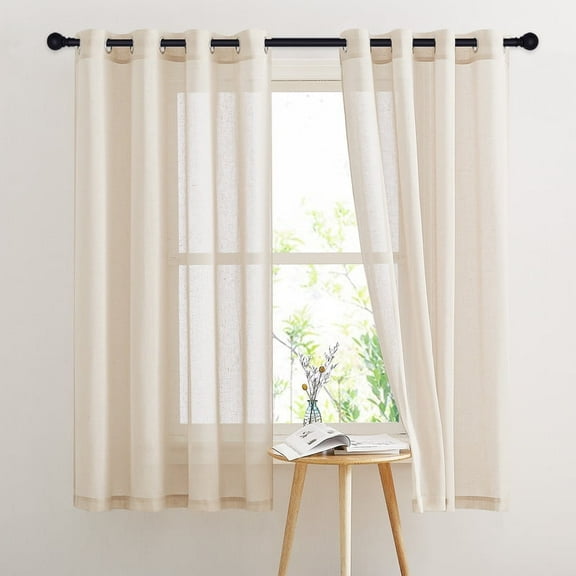 NICETOWN Linen Curtains for Bedroom 63 inches Long, Rod Pocket Linen sheer curtains Light Filtering Privacy Vertical Window Curtains & Drapes, 52"x63", Beige, 2 Panels
