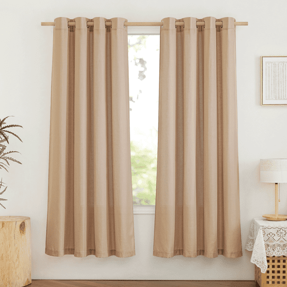 NICETOWN Linen Curtains for Bedroom, Grommet Linen Blend Semi Sheer Privacy Added Window Treatments Light Filtering Curtains for Living Room, Camel, 55"x72", Set of 2