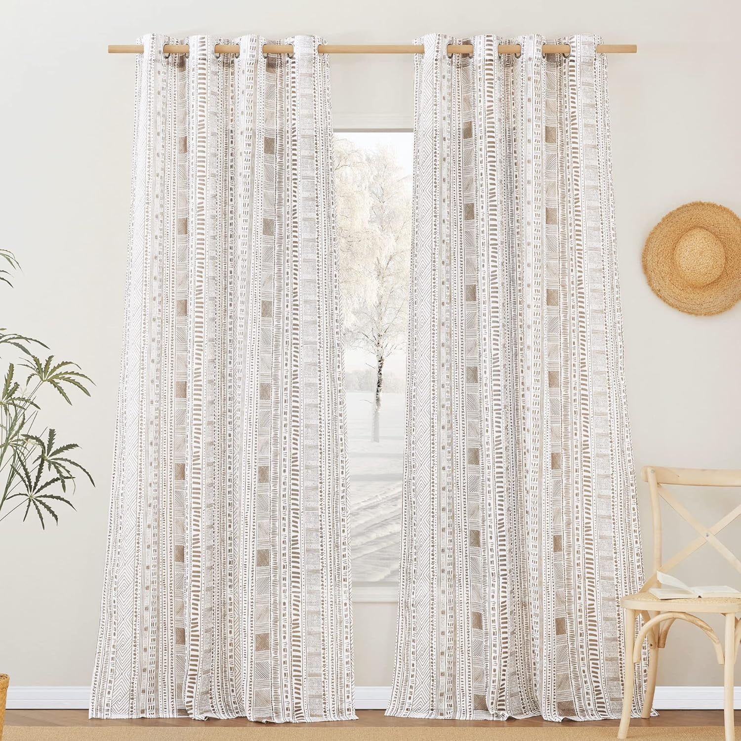NICETOWN Linen Curtains for Dining Room, Boho Curtains Grommet Semi Sheer Linen Light Filtering with Privacy Protection Window Treatment for Bedroom, 50"x95", Taupe, 1 Pair
