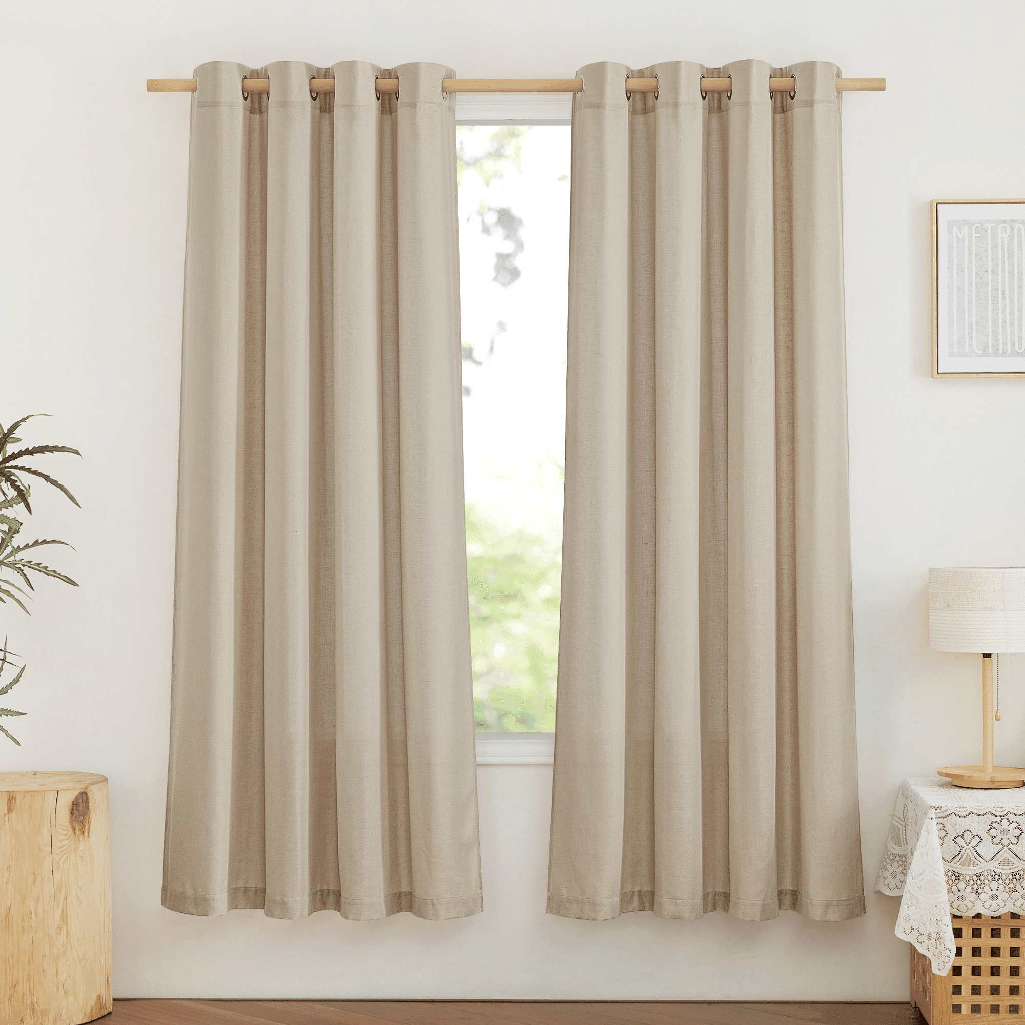 NICETOWN Linen Curtains for Kitchen, Semi Sheer Curtain Drapes Privacy Assured Window Treatment Light Reducing for Kid Room, Angora, 55"x72", 2 Panels