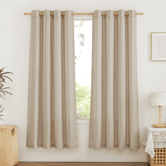 NICETOWN Linen Curtains for Kitchen, Semi Sheer Curtain Drapes Privacy Assured Window Treatment Light Reducing for Kid Room, Angora, 55"x72", 2 Panels